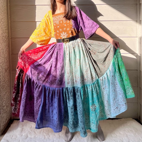 Rainbow | Handmade Earthy Voluminous Maxi Bandana Dress SKU 04294 - Picture 14 of 16